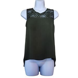 Lily White Womens Pullover Blouse Size XS Green Sleeveless Pleated Back High-Low